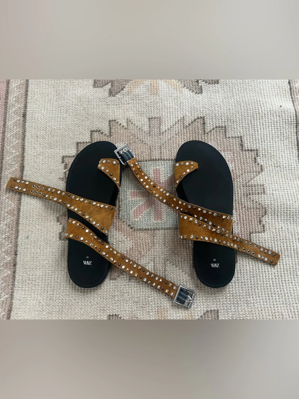 Zara Studded Flat Suede Sandals - Picture 7 of 9